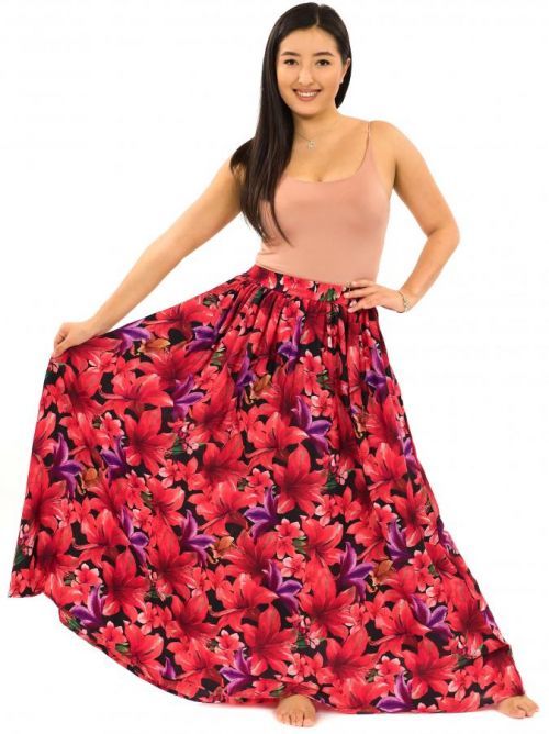 Himalife Maxi sukně s kapsami Lilie - černá s červenou Velikost: S/M