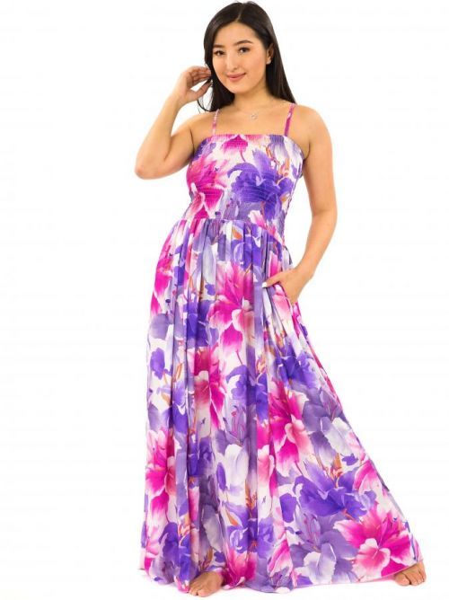 Himalife Dlouhé šaty s kapsami Lilie - fialová s růžovou Velikost: S/M