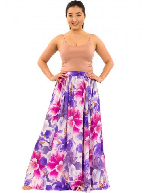 Himalife Maxi sukně s kapsami Lilie - fialová s růžovou Velikost: S/M