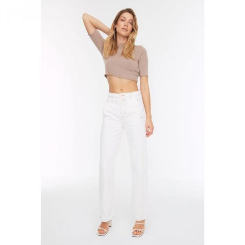 Trendyol White Stitch Detail High Waist 90's Wide Leg Jeans