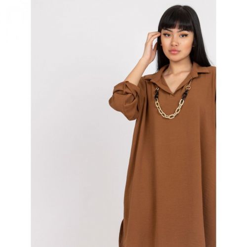 Casual brown loose dress with rolled up sleeves