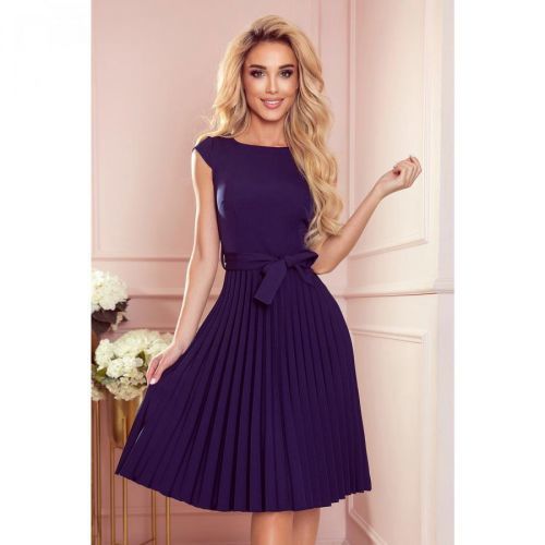 311-12 LILA Pleated dress with short sleeves - NAVY