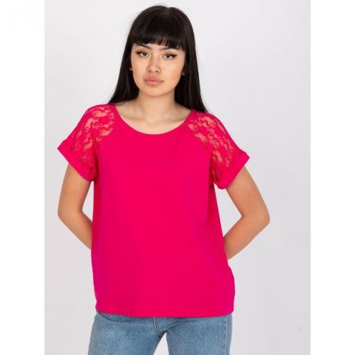 RUE PARIS fuchsia blouse with lace on the sleeves