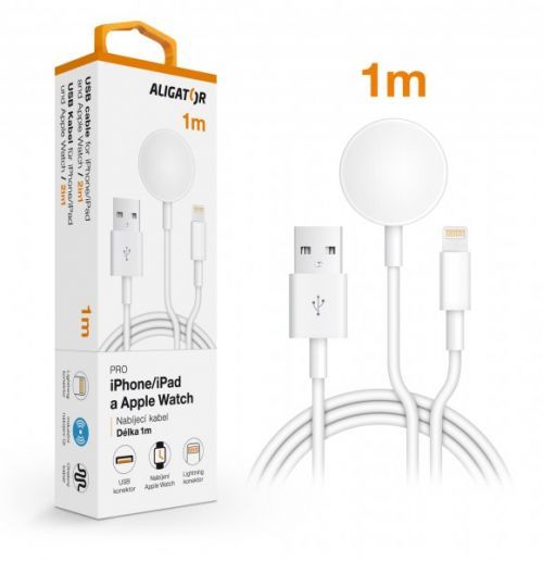 Nabíjecí kabel ALIGATOR 2v1 pro iPhone/iPad a Apple Watch, bílá