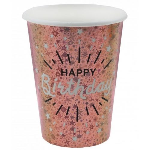 KELÍMKY papírové Happy Birthday holografické Rose gold 270ml 10ks