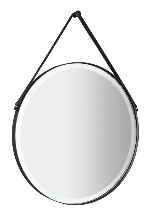 SAPHO ORBITER kulaté LED podsvícené zrcadlo s koženým páskem, ø 60cm, černá mat ORL060