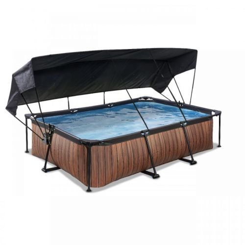 EXIT Dřevěný bazén 300x200x65cm s filtrační pumpou a přístřeškem - hnědý