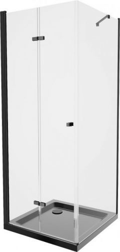 MEXEN/S Lima sprchový kout zalamovací dveře 80 x 80 cm, transparent, černý + Flat černá vanička se sifonem 856-080-080-70-00-4070B