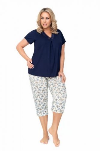 Donna Aria Dámské pyžamo Plus Size 6XL tmavě modrá/vzor
