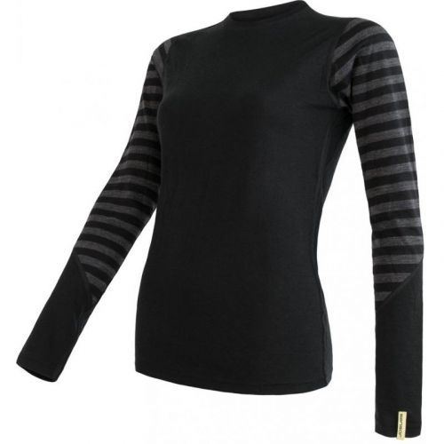 Tričko Sensor Merino Active - dámské, dlouhý,černá/tm.šedá pruhy - Velikost L