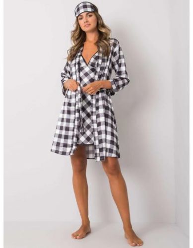 Dámská kostkovaná třídílná noční souprava RUDA bílo-černá