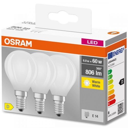 3PAK LED žárovka LED E14 P45 5,5W = 60W 806lm 2700K Teplá bílá 300° Filament OSRAM BASE OSRLEDW3532