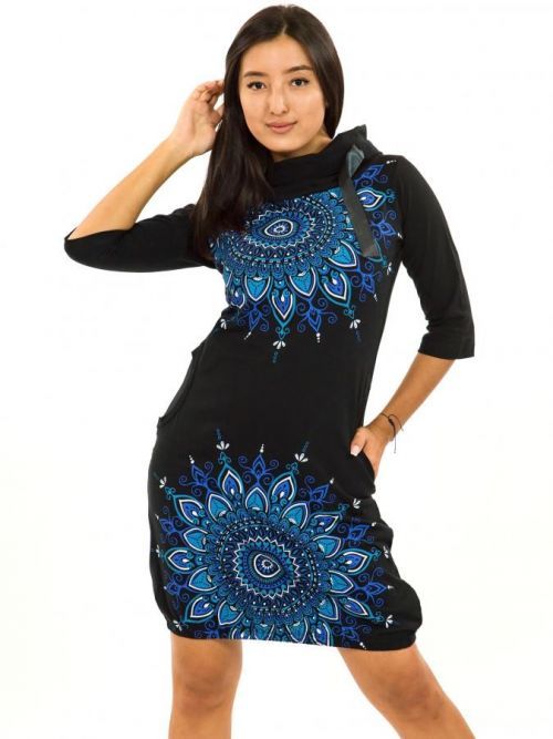 Himalife Balonové šaty s límcem Tara - černá s modrou Velikost: S