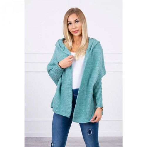 Hooded sweater with batwing sleeve dark mint