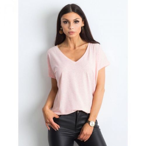 Light pink melange T-shirt with V-neck