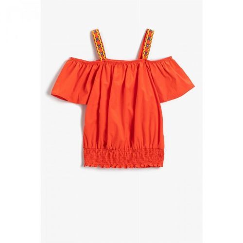 Koton Girl's Open Shoulder Strapped Blouse with Pleated Waist 2ykg67084aw