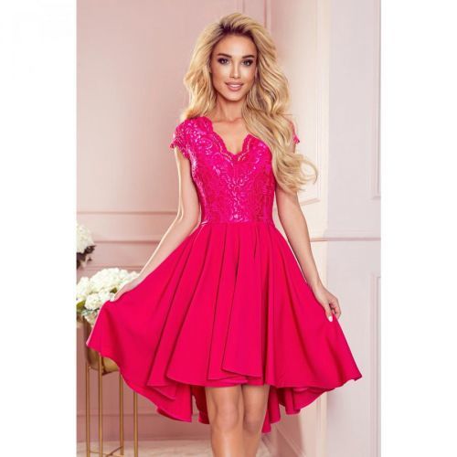 300-6 PATRICIA - dress with longer back and lace neckline - RASPBERRY