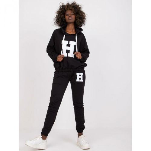 Black cotton sweatshirt set with a hooded Natela