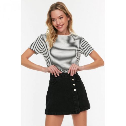 Trendyol Black Button Detailed Denim Short Skirt