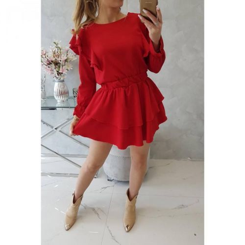 Dress with vertical flounces red