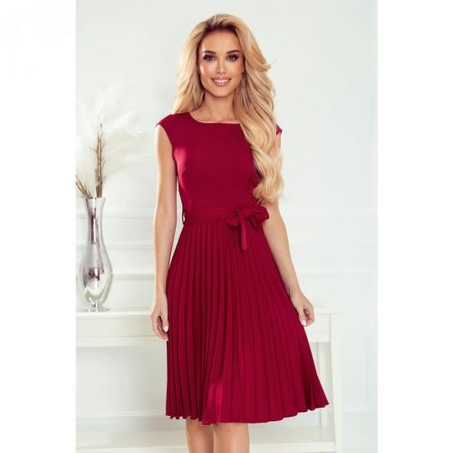 311-11 LILA Pleated dress with short sleeves - Burgundy color