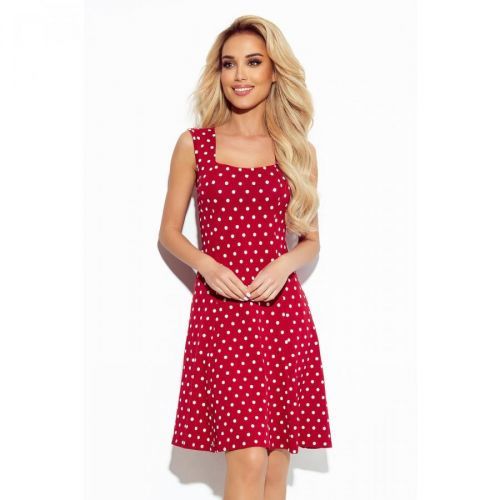 241-2 STELLA Dress with a V-neck - burgundy color with polka dots