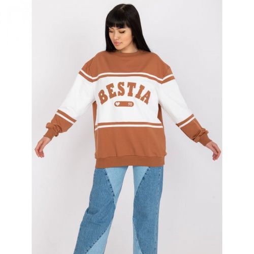 Brown and white sweatshirt without a hood with an inscription