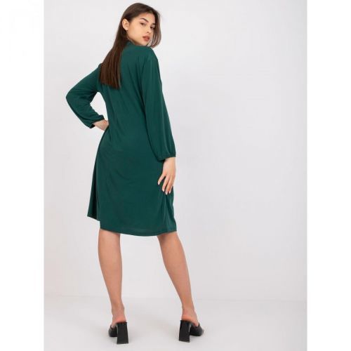 Dark green loose-fitting dress with long sleeves from Rimini