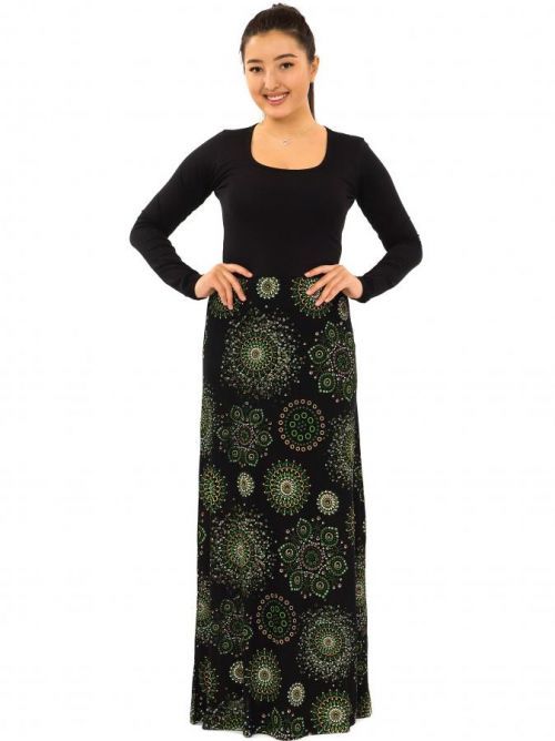 Himalife Dlouhé šaty Indira - černá se zelenou Velikost: S/M
