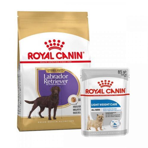 ROYAL CANIN Labrador Retriever Sterilised 12 kg + LIGHT WEIGHT CARE Mousse 12× 85 g