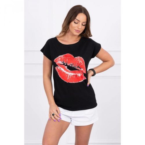 Blouse with lips print black