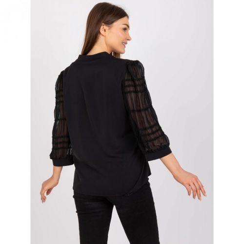 Black, loose-fitting formal blouse with 3/4 sleeves