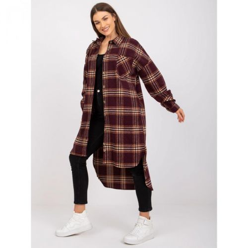 Long sleeve burgundy and yellow checked shirt