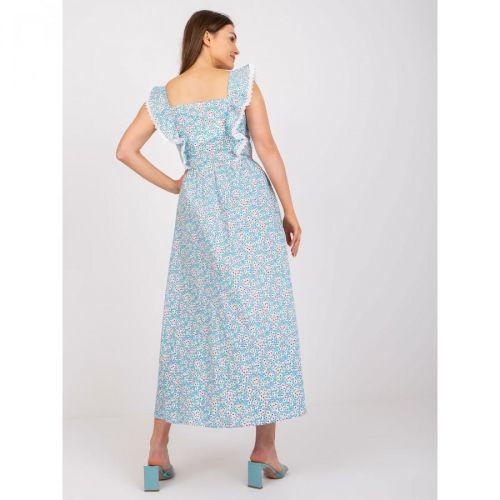 Blue cotton maxi dress with prints