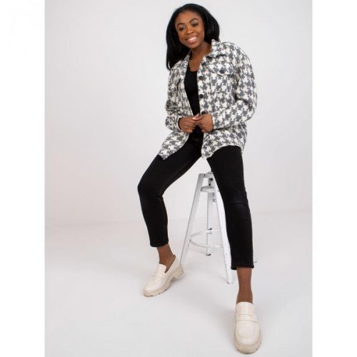 Ecru-gray warm outer shirt with wool