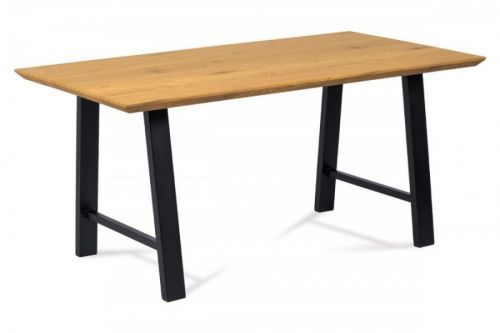 Jídelní stůl HALDEN – 160x90 cm, MDF dekor dub / kov černý mat