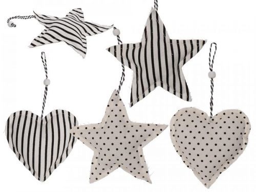 Popron.cz Krémově zbarvená látková hvězda a srdce na zavěšení