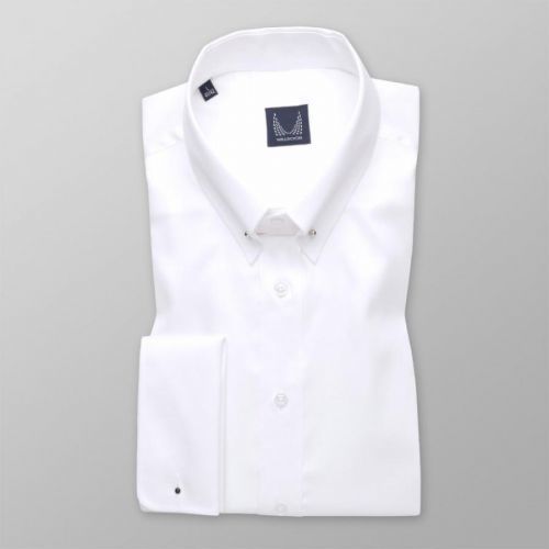 Pánská klasická košile bílá s hladkým vzorem a límečkem pin-collar 14783