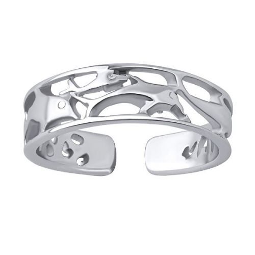 Silvego Otevřený stříbrný prsten na nohu Agila s delfíny PRM12196R