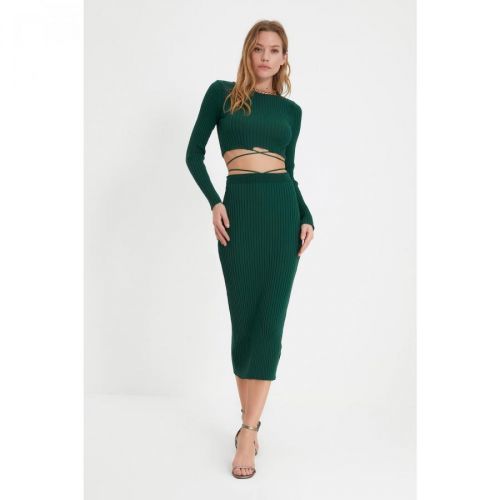 Trendyol Green Tie Detailed Knitwear Bottom-Top Set