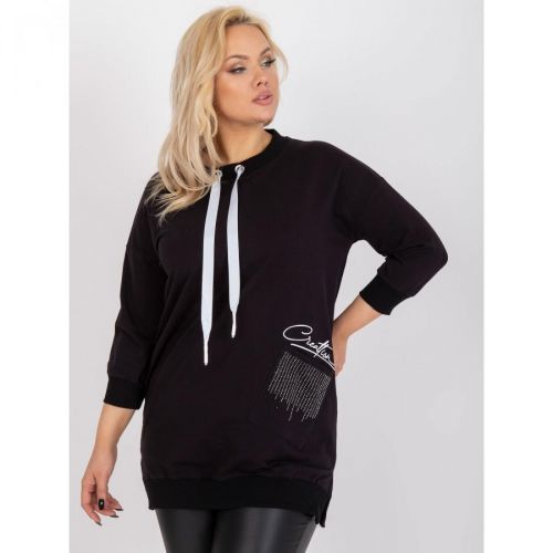 Plus size black cotton tunic with decorative Sylviane pocket