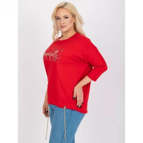 Plus size red cotton blouse with ribbing