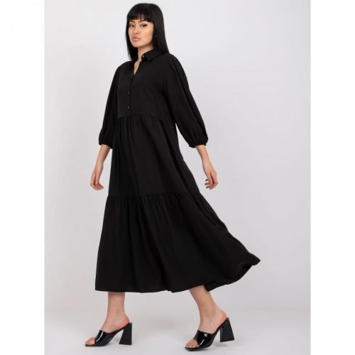 Black flared dress with a cotton frill RUE PARIS