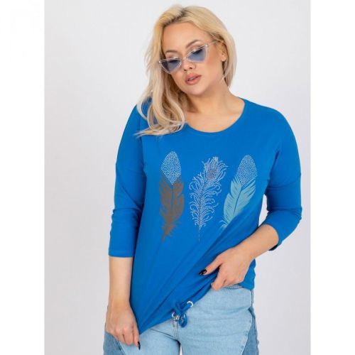 Dark blue plus size blouse with an applique and a print