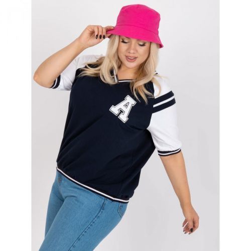 White and navy blue plus size blouse with short sleeves