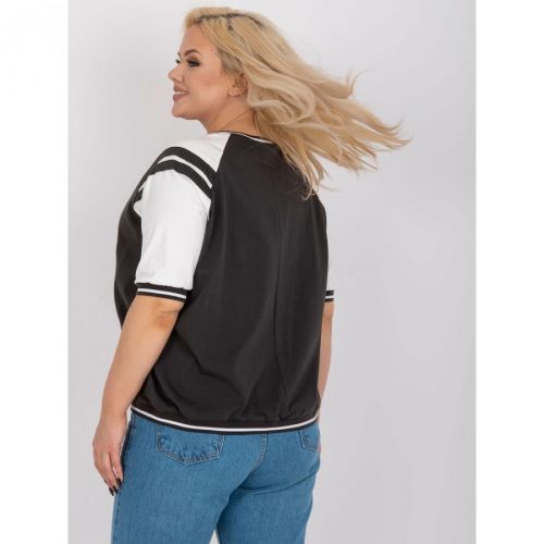 Khaki-white plus size blouse with V-neckline