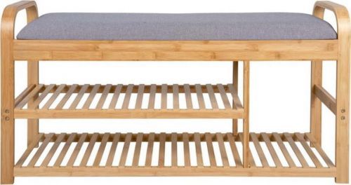 Bambusový botník s šedým polstrováním Leitmotiv Bench, šířka 90 cm