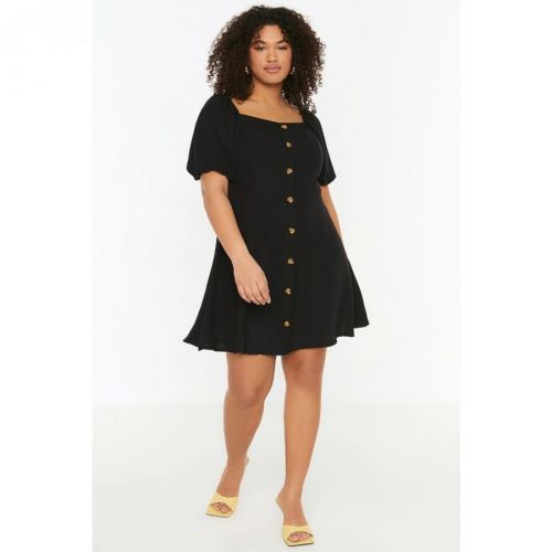 Trendyol Curve Black Buttoned Woven Dress