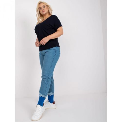 Dark blue viscose plus size blouse with short sleeves Dina