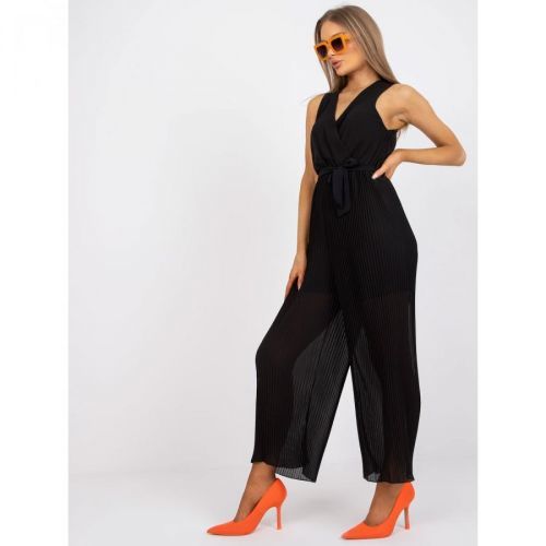 Black jumpsuit with wide pleated legs